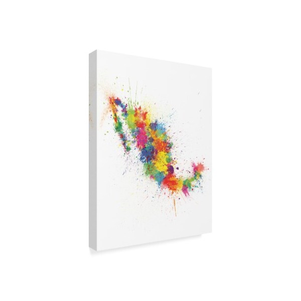 Michael Tompsett 'Mexico Paint Splashes Map' Canvas Art,18x24